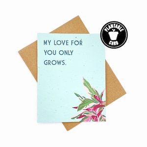 Tarjeta de papel de semillas de flores silvestres, Tarjeta de feliz San Valentín, Tarjeta para San Valentín, Juego de palabras de plantas, Tarjeta para amante de las plantas, Tarjeta plantable, Plantas rosadas