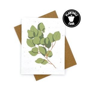 Carte de notes vierge en papier de graines de fleurs sauvages, artefact vert, eucalyptus, cartes vierges, carte plantable, illustration botanique