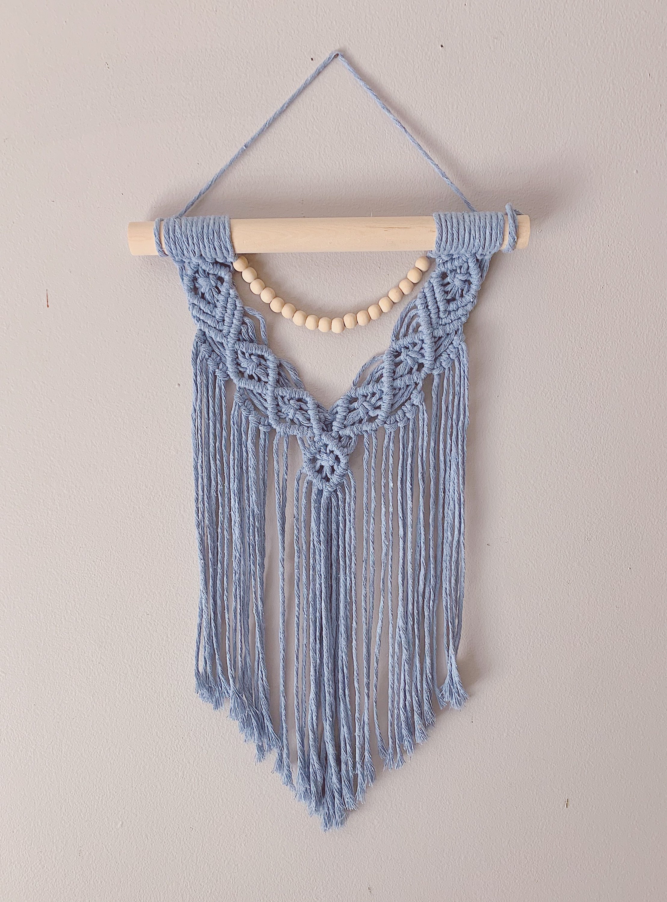 Sky Blue Beaded Macrame Wall Hanging Etsy UK