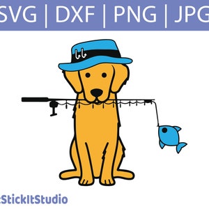 釣りをするゴールデンレトリバー犬 svg - 父の日 - アウトドア - 魚のフライ - dxf - png - jpg