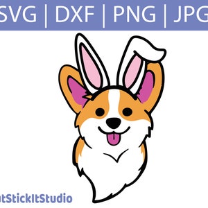 Corgi Easter SVG - Bunny Ears Cricut - Corgi Outline Cartoon