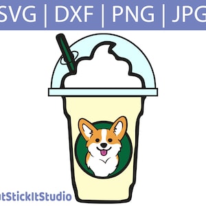 Starbucks Corgi SVG - Pup Cup Sticker Frappuccino Cricut - Puppuccino Outline Cartoon