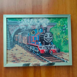 1986 Thomas The Tank Engine Needlepoint Tapestry – Vintage Handcrafted Embroidery, Classic Children's Décor