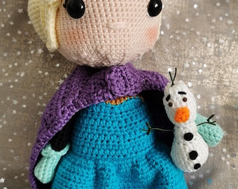 Handmade Crochet Elsa Doll with Olaf, Disney Frozen Inspired
