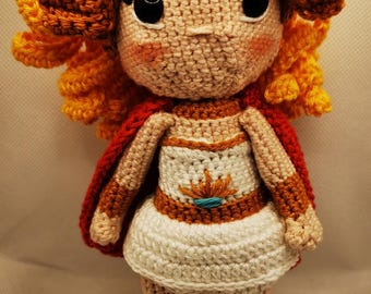 Handmade Fantasy Warrior Crochet Doll – Retro Princess Amigurumi, Blonde Heroine Plush (8 Inch)