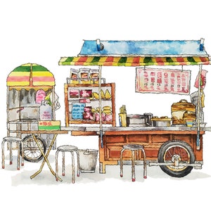 Taiwan Street Poster • Food Truck • Food Cart • Breakfast Shop • Giclée Print • Detailed Asian Art Print • Home Decor • Vintage Wall Art