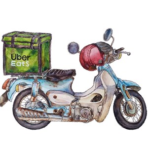 台湾ストリート水彩画ポスター • スクーター • Uber • ジクレープリント • 詳細なアジアンアートプリント • 部屋の装飾 • ヴィンテージウォールアート