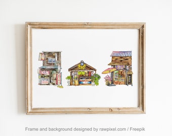 Taiwan Wood House Collection • Watercolor Poster • Giclée Print• Detailed Asian Art Print • Room Décor • Vintage Wall Art