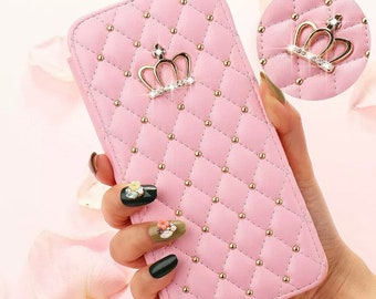 Ultra Thin Bling Crown Flip Leather Wallet Case Cover For Samsung S21 S20 FE A51