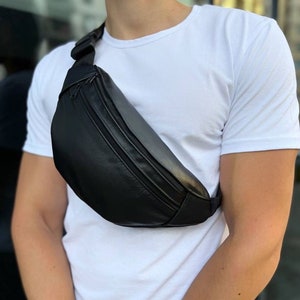 Gürteltasche Herren/Damen Leder Gürteltasche Schwarz Bauchtasche Gürteltasche Hüfttasche Waist Bag Bum bag Leder Bauchtasche Schwarz Leder Sling Bag
