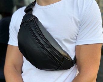 Belt bag men/women Leather belt bag Black fanny pack Belt bag hip pouch Waist bag Bum bag Leather Fanny Pack Black Leather Sling Bag