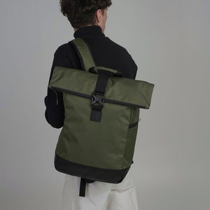 Roll top backpack / rolltop backpack / waterproof backpack / green backpack / khaki backpack / canvas backpack / large capacity backpack