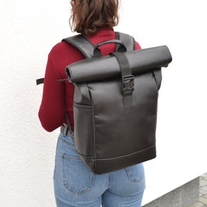 Black Roll Top Backpack, Man Roll Top, Eco Leather Roll Top, Rolltop backpack, Roll Top, Black Roll Top, Vegan Backpack, Backpack for Laptop