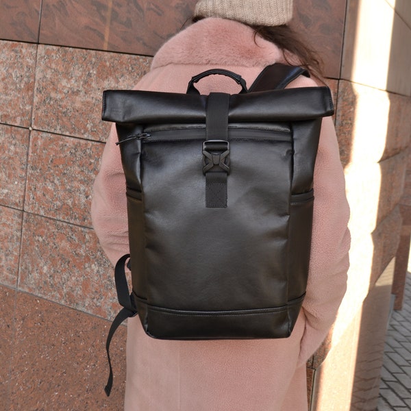 Roll Top Backpack, Man Roll Top | Vegan Backpack, Backpack for Laptop | Woman Roll Top, Backpack for Traveling | Macbook Backpack