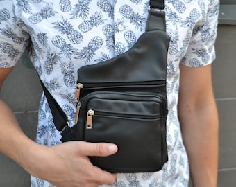 leather crossbody purse, small holster bag for men, cross shoulder messenger bag, fanny pack for father’s day, zipper coin wallet