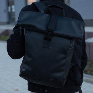 Waterproof Backpack Canvas Backpack Canvas Rucksack Laptop Rolltop Backpack Women Man Unisex Backpack Leather Eco-leather