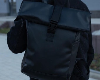 Waterproof Eco-Leather Rolltop Backpack | Laptop Rucksack