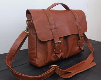 Vintage handmade leather bag / leather briefcase / genuine leather bag / men women bag / computer leather bag / classic leather bag