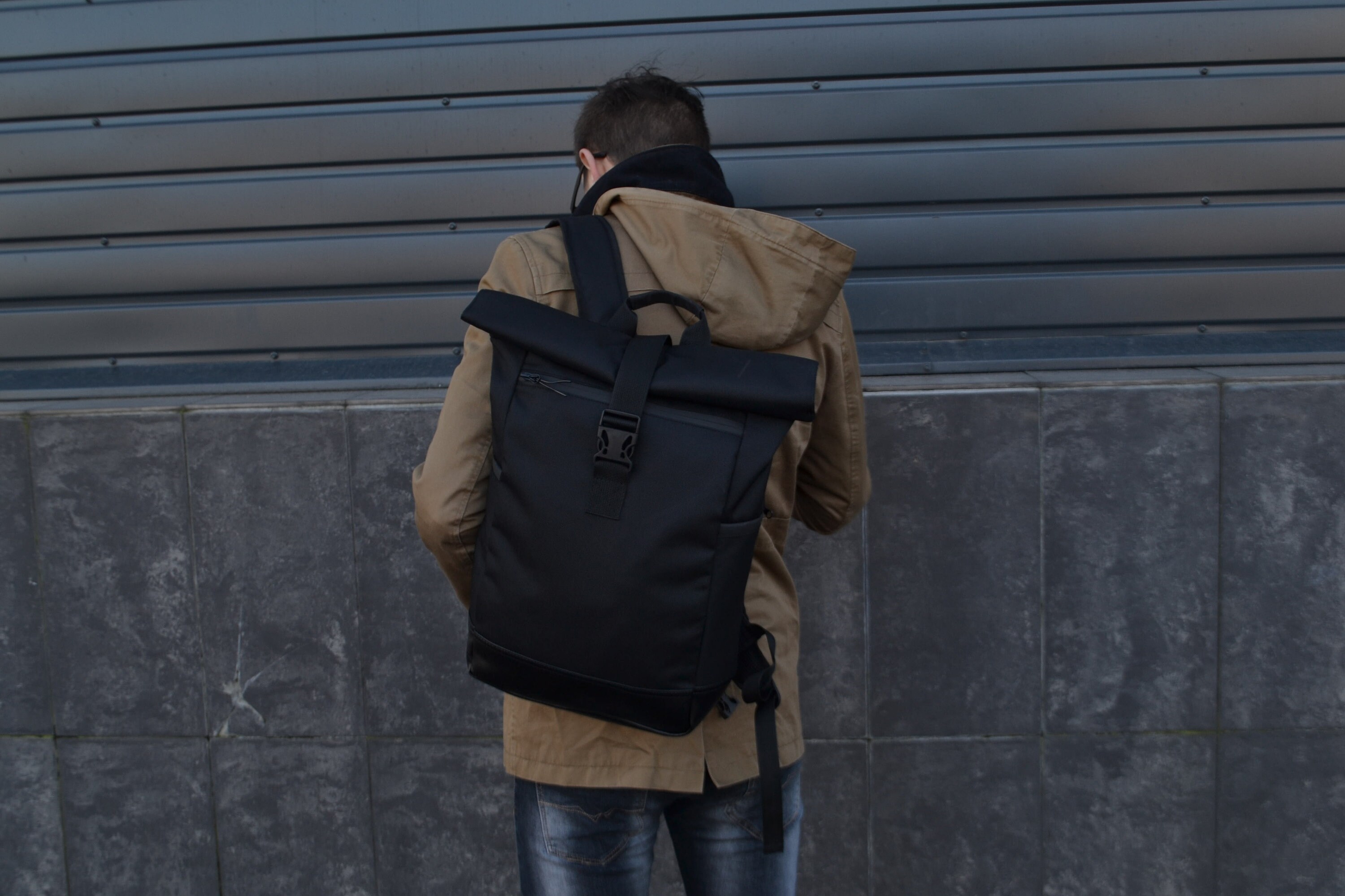 Roll Top Backpack, Man Roll Top Vegan Backpack, Backpack for Laptop