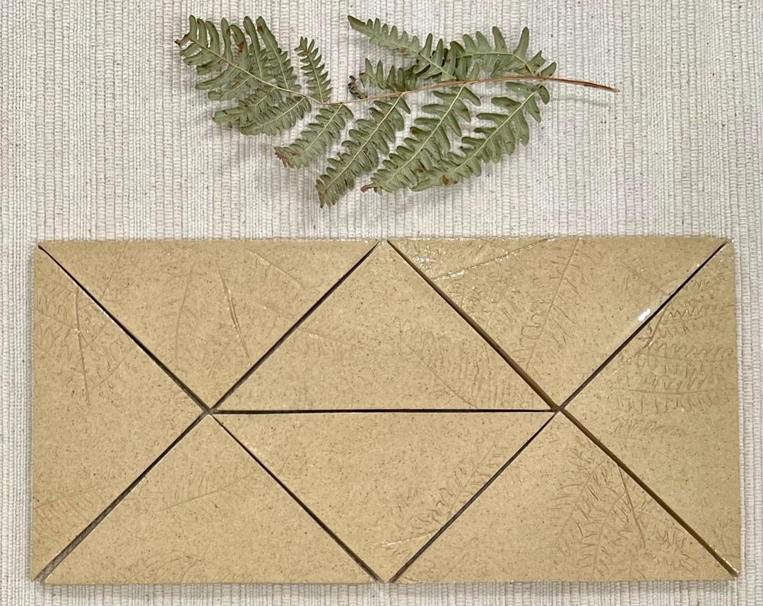 Hand-imprinted Raku Triangle Tile: Botanical Kitchen/bathroom Tile - Etsy