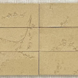 Hand-Imprinted Raku Tile: Botanical Cream-Yellow Tile for Kitchen, Bathroom