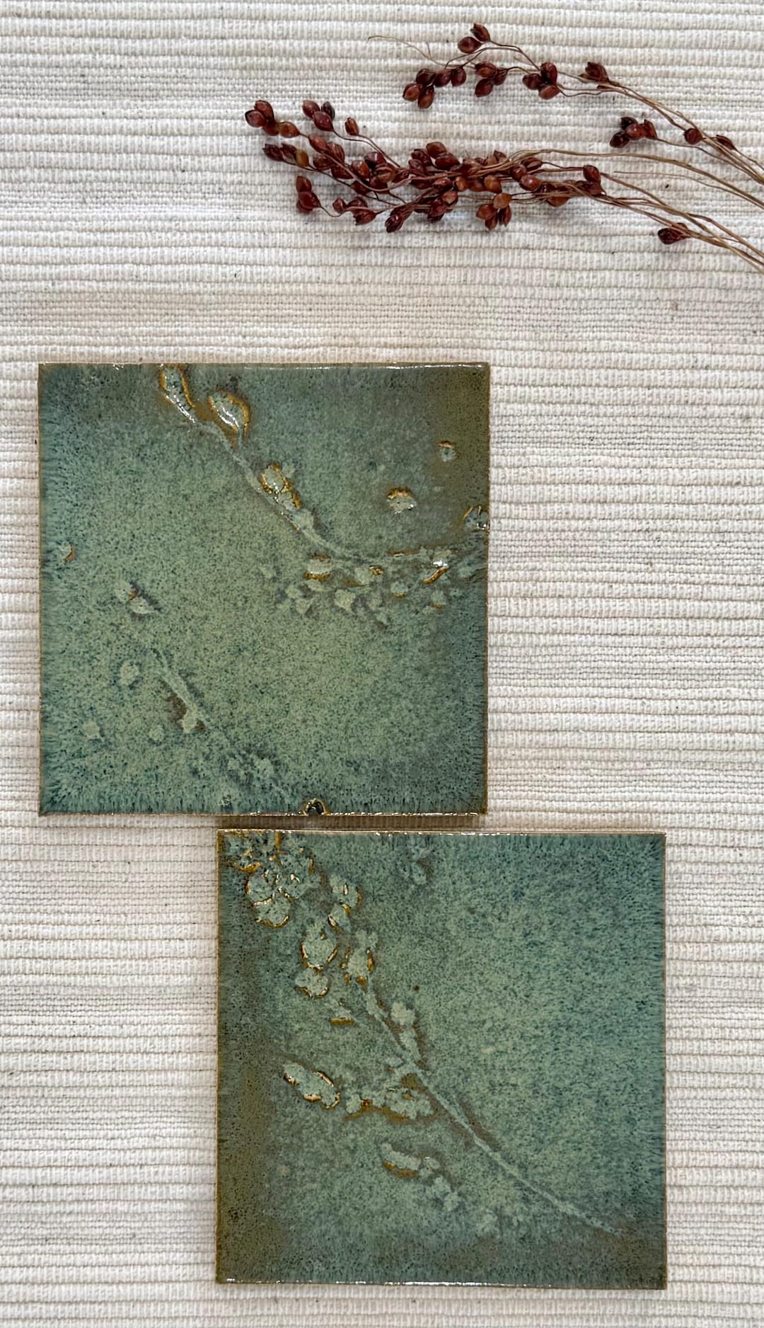 Handmade Blue Green Botanical Tiles - Etsy
