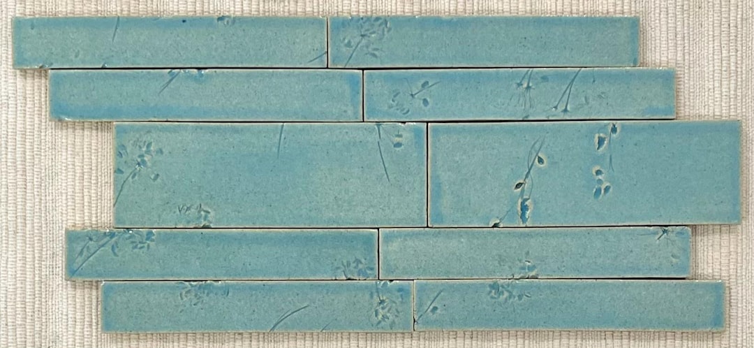 Hand-imprinted Botanical Tile on Raku Clay in Light Blue; Kitchen ...