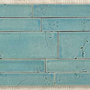 Hand-imprinted Botanical Tile on Raku Clay in Light Blue; Kitchen ...