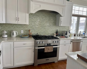 Hand-Scored Designer Tile Pattern; Blue Grey; Kitchen or Bathroom Backsplash & Fireplace Surround ; Sold by the Square Foot; Made to Order