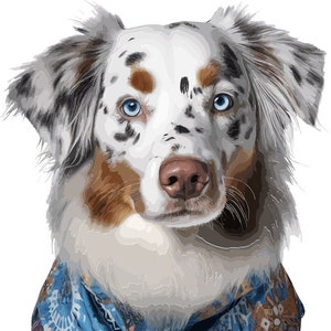 Blue-Eyed Mini Aussie Vector - Dog with Bandanna Illustration - Digital Art
