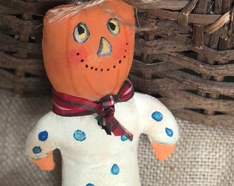 Primitive Handmade Loopy Stem Cecil Pumpkin Doll, Farmhouse Decor, Fall Decor, Halloween Decor, Primitive Pumpkin Keepsakes