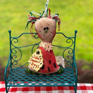 Handmade primitive watermelon Annie doll, farmhouse decor, watermelon decor, Summer decor, Summer gifts, Annie Doll keepsake, Sweet Annie