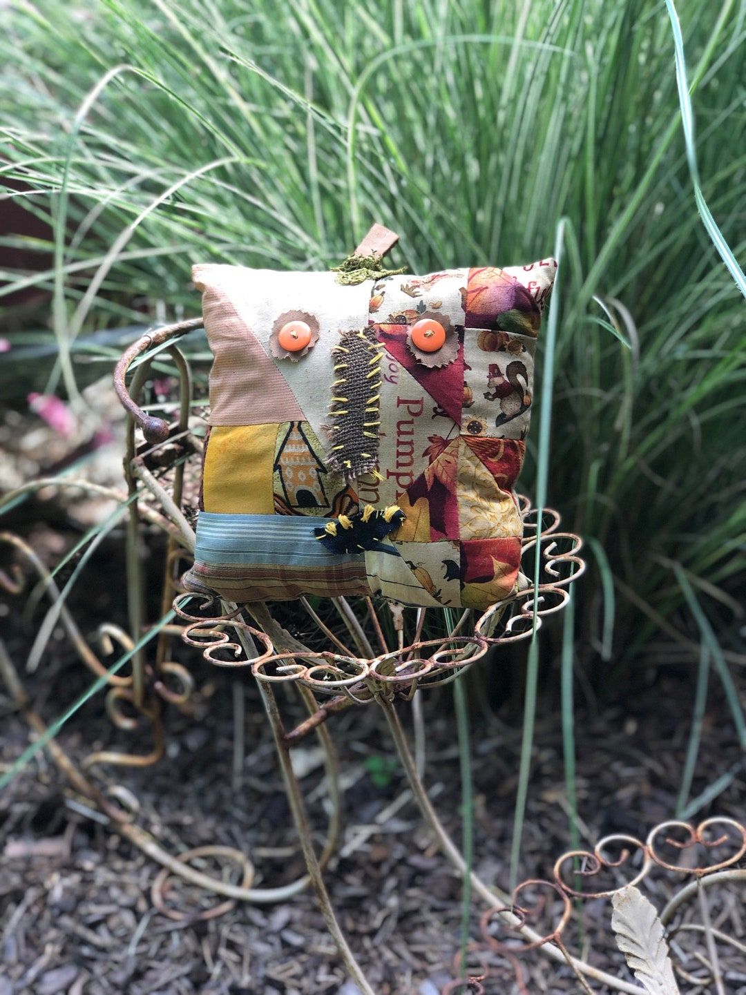 Handmade Primitive Fall Decor, Primitive Patchwork Decorative Pillow