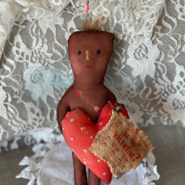 Handmade Primitive Cupid Doll, Valentine's Farmhouse Decor, Teacher Gifts, Cupid, Valentine Keepsake, Hostess Gift, Whimsical Valentine's