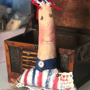 Primitive Patriotic Smarty Marty, Patriotic Shelf Sitter, Farmhouse Patriotic Decor, Home Decor, Patriotic Gifts