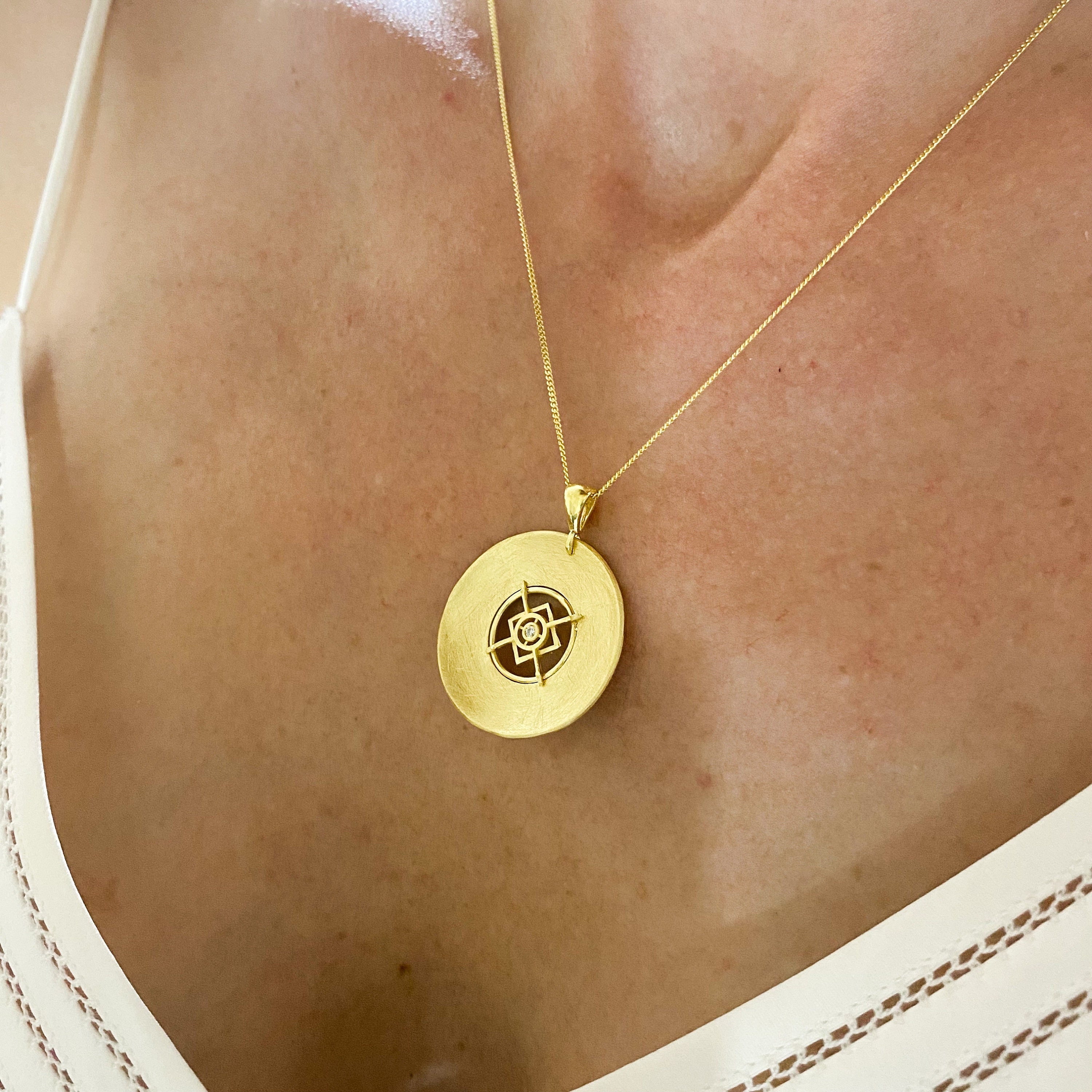 18k Gold Filled Circle Necklace with Stone Engraved Circle Etsy
