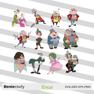 Könnte beinhalten: Ein Set mit 12 Illustrationen von Comicfiguren mit Charakteren aus dem Film Die Abenteuer von Ichabod und Mr. Toad. Zu den Charakteren gehören Mr. Toad, Cyrus, der Chefhase, die Witwe, der Frosch und mehr. Die Illustrationen sind im farbenfrohen Comic-Stil gehalten und eignen sich perfekt für Bastelarbeiten, Scrapbooking oder andere kreative Projekte.