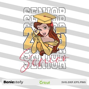 Prinses Senior 2025 Svg, Graduate Class Svg, prinses Svg terug naar school Svg, Cartoon Svg, Cricut-bestand, Clipart, Svg, Png, Eps, Dxf