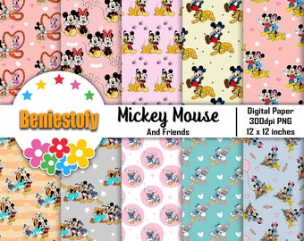 Mouse And Friends Cuties Digital Paper, Scrapbook Paper, Wallpaper, Background, 12*12inches -300dpi