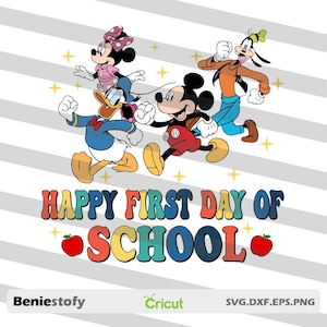 Topolino e i suoi amici, benvenuti a scuola in formato SVG, Topolino in formato SVG, Ritorno a scuola in formato SVG, Cartone animato in formato SVG, File Cricut, Clipart, SVG, PNG, EPS, DXF