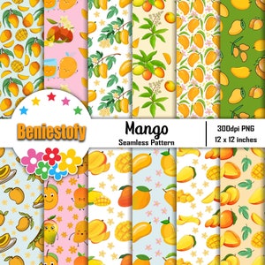 Mango Seamless Pattern, Fruits Pattern, Scrapbook, Digital Paper, Wallpaper, Background, Mango Pattern, 12*12inches -300dpi
