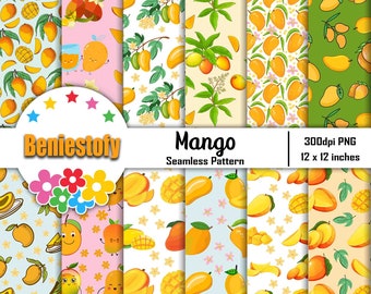 Modello senza cuciture di mango, modello di frutta, album, carta digitale, carta da parati, sfondo, modello di mango, 12 * 12 pollici -300dpi