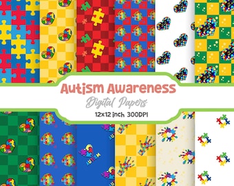 Autisme Bewustzijn naadloos patroon, digitale papieren, plakboekpapier, patroonpapier, achtergrond, autismepatroon, 12 * 12inches -300dpi