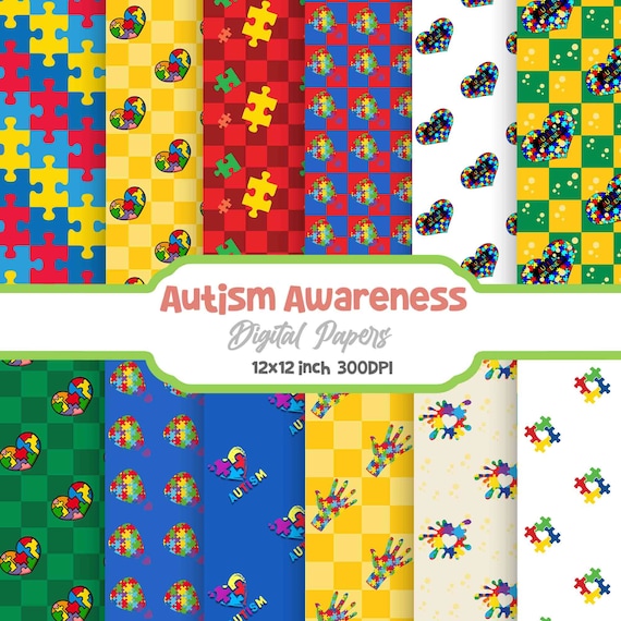 Autism Awareness Seamless Pattern, Digital Papers, Scrapbook Papers, Pattern Paper, Background,  Autism Pattern, 12*12inches -300dpi