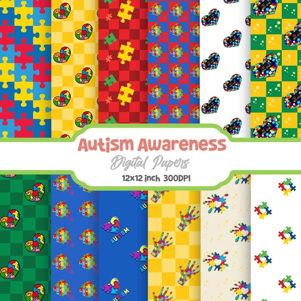 Autism Awareness Seamless Pattern, Digital Papers, Scrapbook Papers, Pattern Paper, Background,  Autism Pattern, 12*12inches -300dpi