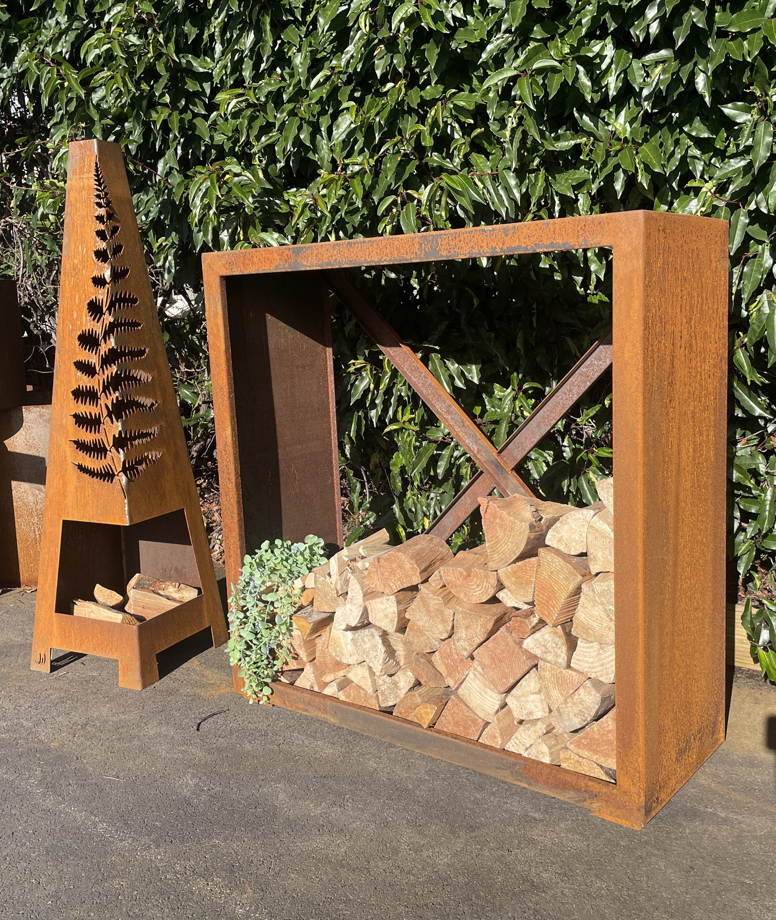 Corten steel firewood storage deals