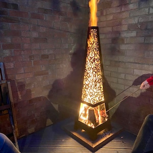 Laser Cut Steel Garden Chiminea, Patio Heater, Log Burner, Fire pit, garden ornament, garden furniture, bbq, quality, heavy duty, painted.