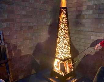 Laser Cut Steel Garden Chiminea, Patio Heater, Log Burner, Fire pit, garden ornament, garden furniture, bbq, quality, heavy duty, painted.