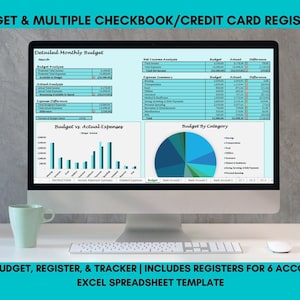 Haushalts-, 6 Register in 1, Scheckbuch- und Kreditkartenregister und Ausgaben-Tracker | Excel-Datei, Buchhaltung, Projektübersicht, Kalender, Kalender