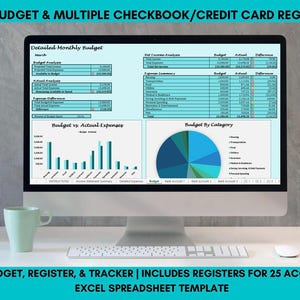 2025 Haushalt & 25 Register, Scheckbuch und Kreditkarte Register und Ausgaben Tracker, Bankabstimmung | Excel, Buchhaltung, Multiple Register
